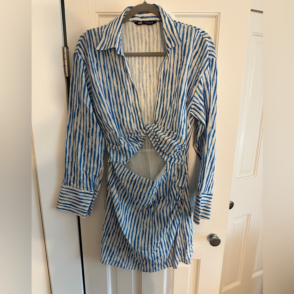 Zara Blue and White stripe Patterned dress